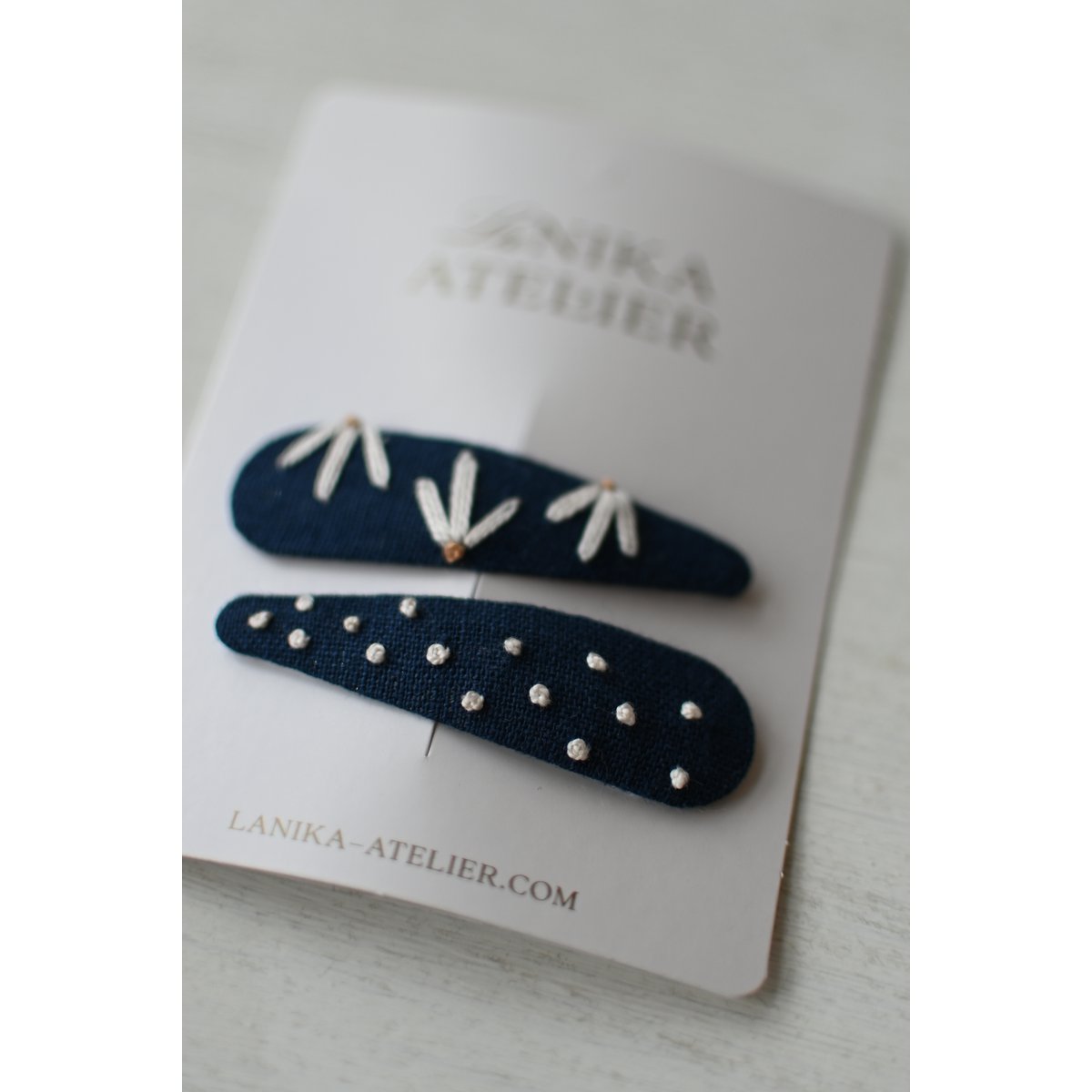 Barrettes bleu foncé bloom + pois