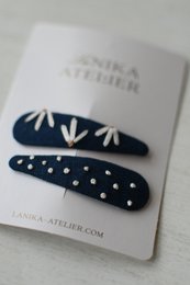 Haarspeldjes donkerblauw bloei + stippen