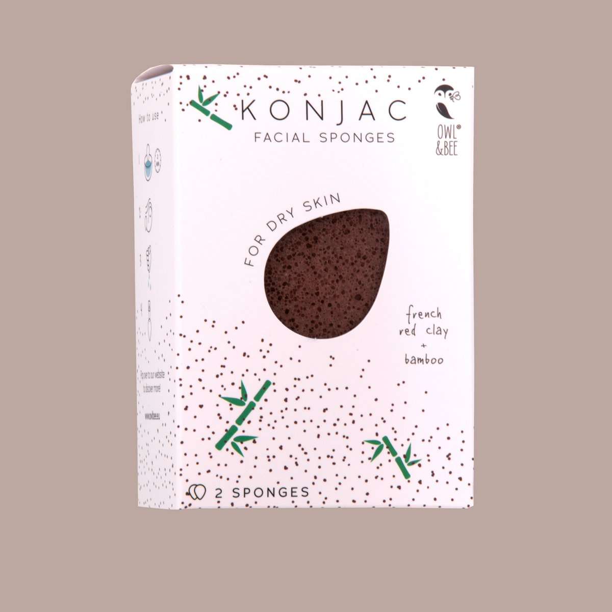 Owl & Bee Konjac ansigtsvampe til tør hud (2 pakke) - Vegansk