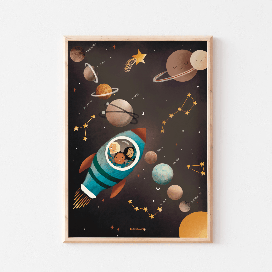 Zonnestelsel - Raket - Planeten Educatieve Poster