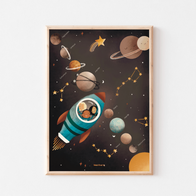 Zonnestelsel - Raket - Planeten Educatieve Poster