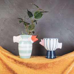 Vaso - Fish - Dolomite -Blue/bianco/rosa -21x13.5x18cm