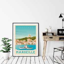 Marsylia plakat w stylu vintage | Plakat Miasto Marsylia Prowansja Lazurowe Wybrzeże Francja