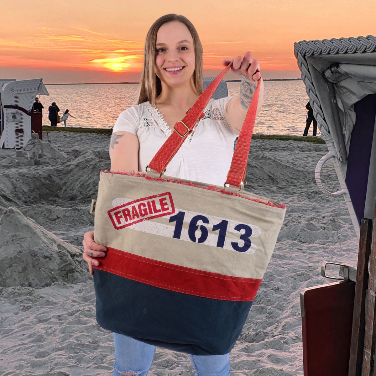 Sunsa XXL dameshandtas. Grote canvas tas. Veganistische strandtas/sporttas. Weekender in vintage retrostijl