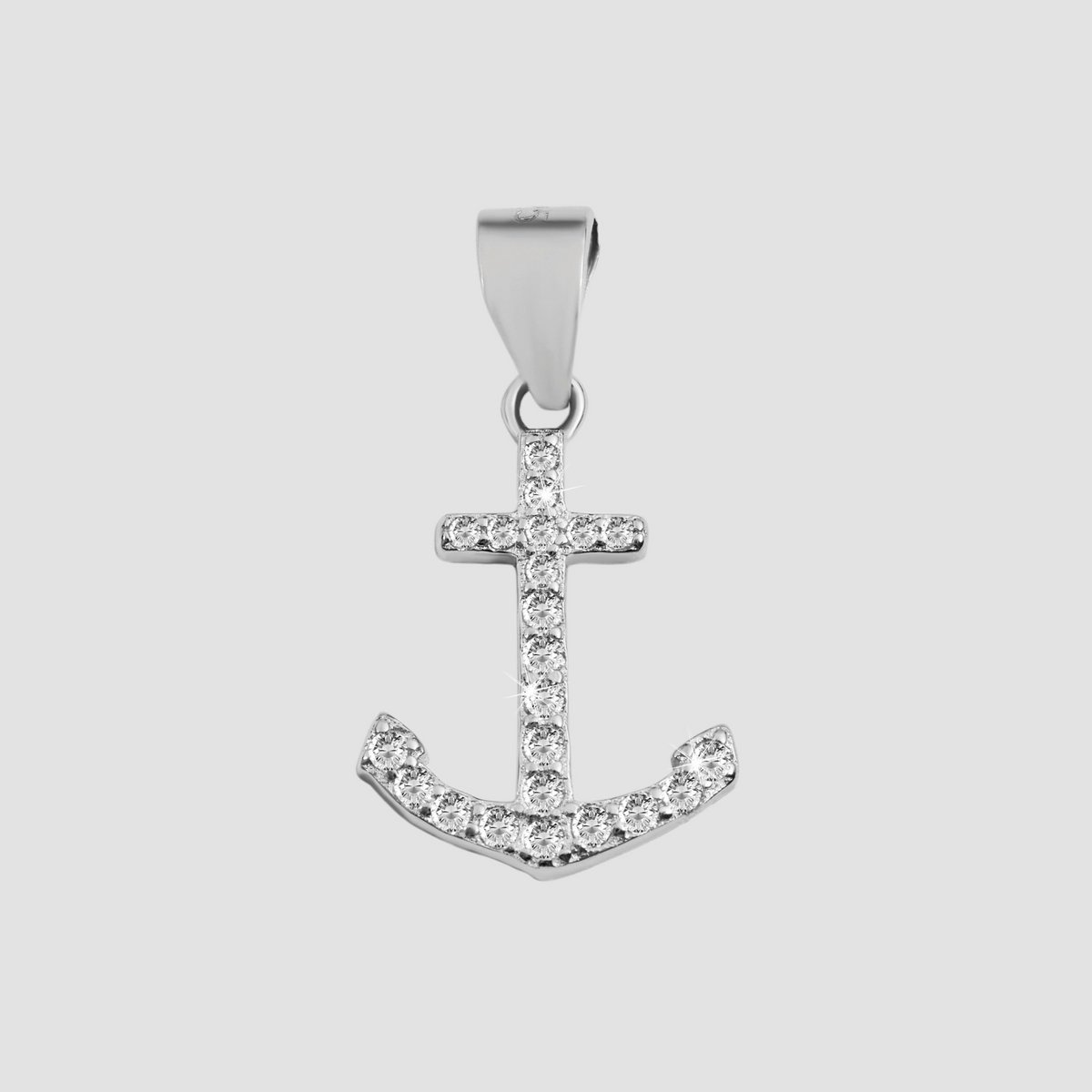 925/- Echt zilveren ankerhanger "Taraneh" zonder ketting, zirkonia-versiering, 925/gerhodineerd