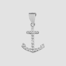 925/- Echt zilveren ankerhanger "Taraneh" zonder ketting, zirkonia-versiering, 925/gerhodineerd