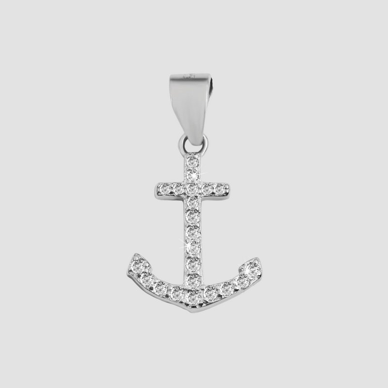 925/- Echt zilveren ankerhanger "Taraneh" zonder ketting, zirkonia-versiering, 925/gerhodineerd