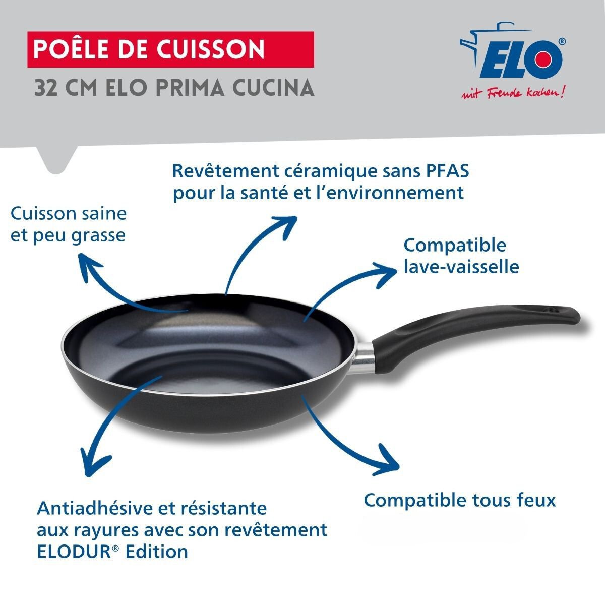 Patelnia z powłoką ceramiczną bez PFAS 32 cm Prima Cucina Elo