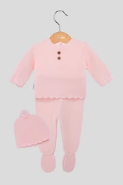 Ensemble bébé tricoté 3 pièces avec boutons AGM-0509