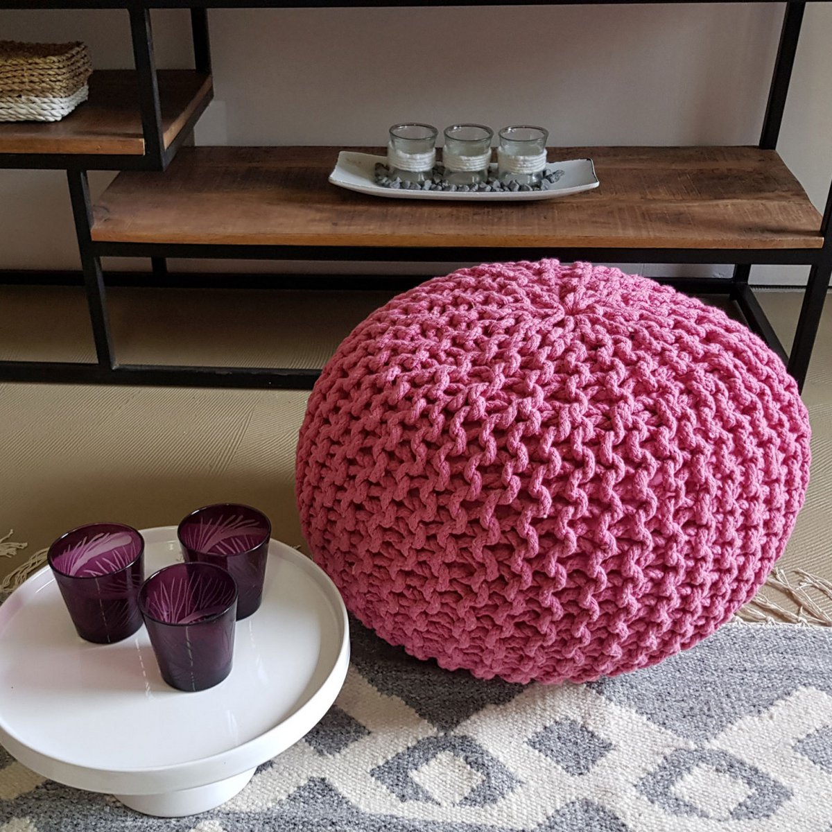 Brei -ontlasting pouf Ø 45 H 30 cm cm stoel pouf breien vloer kussen