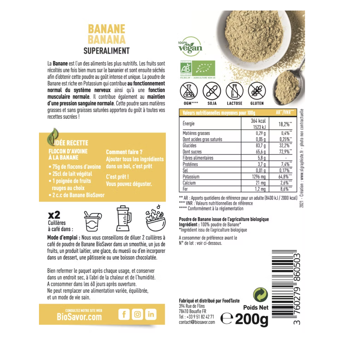 BANANE EN POUDRE - 200G - ERGÄNZUNG DER NAHRUNGSMITTEL