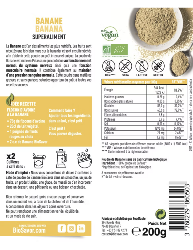 BANANE EN POUDRE - 200G - ERGÄNZUNG DER NAHRUNGSMITTEL