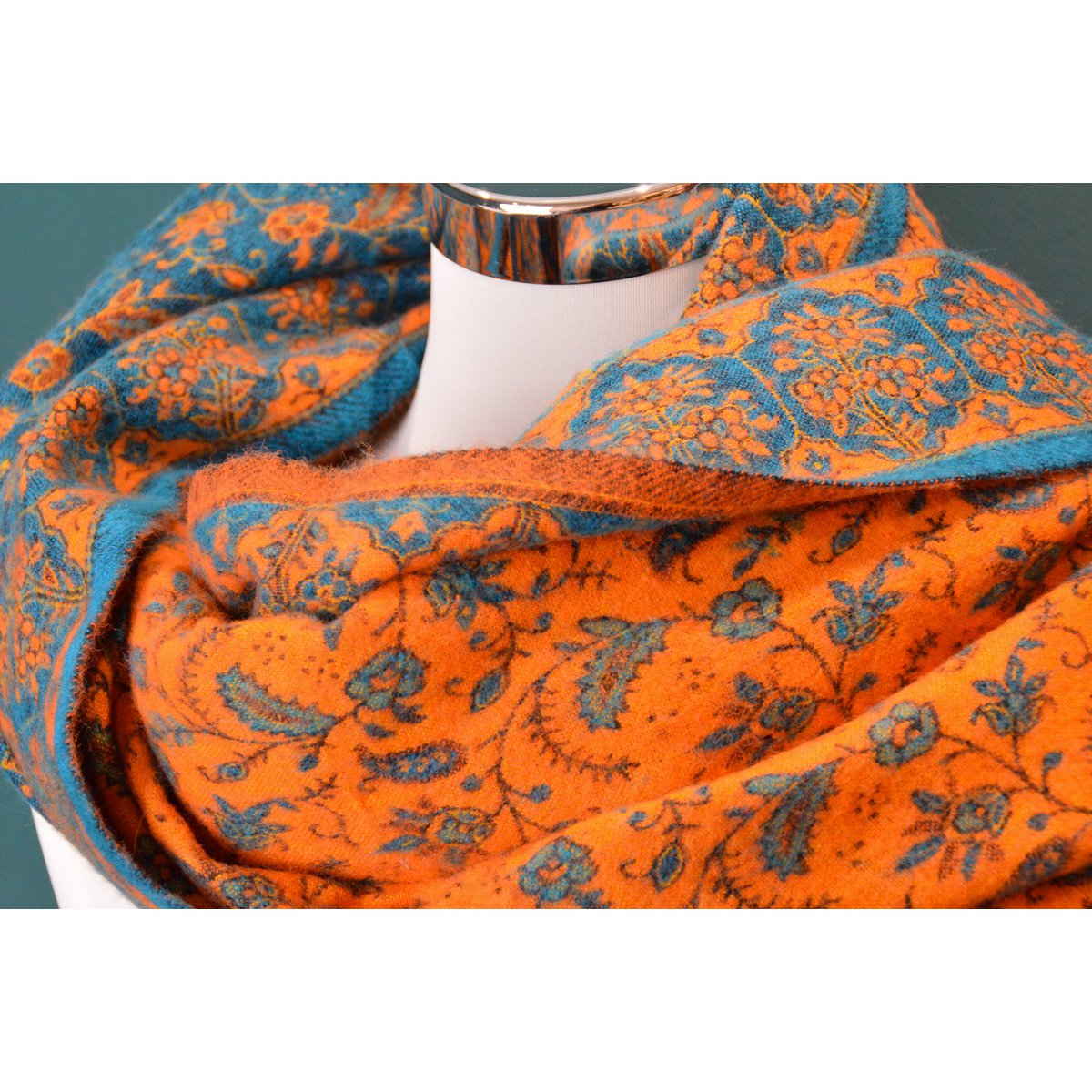TIBET scarf made of yak wool mix in a fine floral pattern