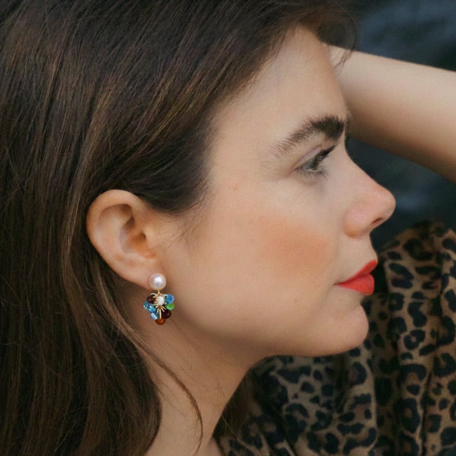 Colorful crystals earrings studs pearl, cute earrings pendant