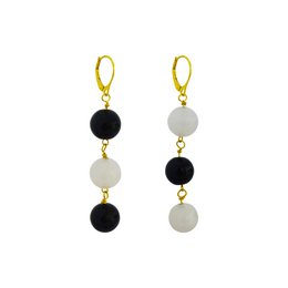Witte agaat en zwarte onyx geelgouden vermeil, 9k of 18k gouden oorbellen, gedurfde en mooie statement sieraden, gouden vermeil oorbellen, Bloom Collection | door nlanlaVictory