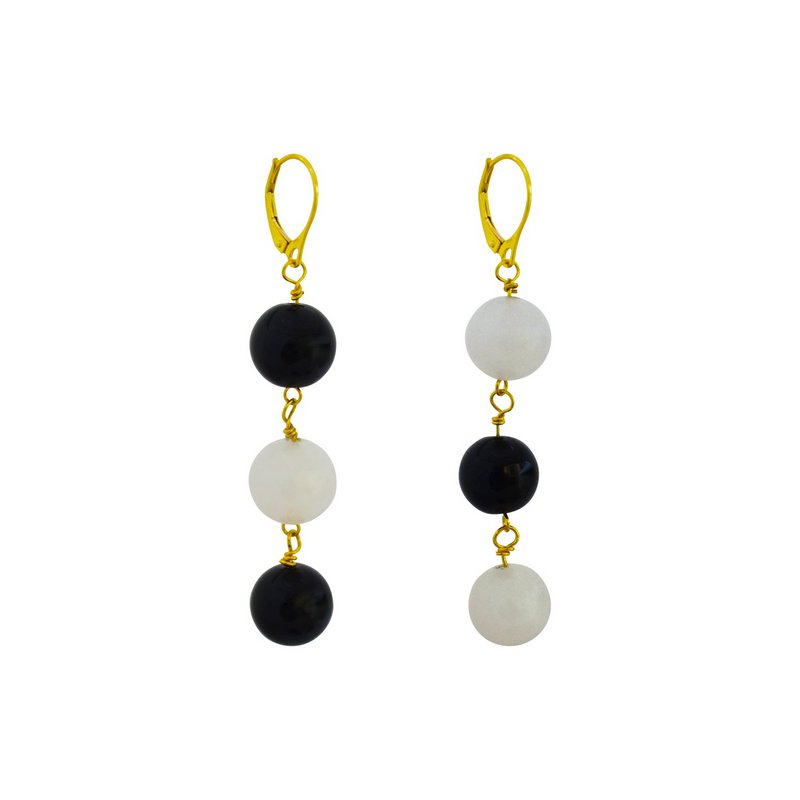 Ágata blanca y ónix negro Vermeil de oro amarillo, aretes de oro de 9k o 18k, joyería llamativa audaz y hermosa, aretes de oro vermeil, colección Bloom | por nlanlaVictory