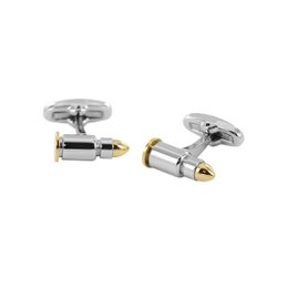  Bullet-shaped cufflinks in a silver and gold tone metal finish. Sleek and modern design suitable for formal or casual wear.