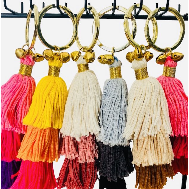 Luna -Leena Keychain Tassels Brown - Bag Charm - Organic Cotton - Handmade in Nepal - Bag Hanger
