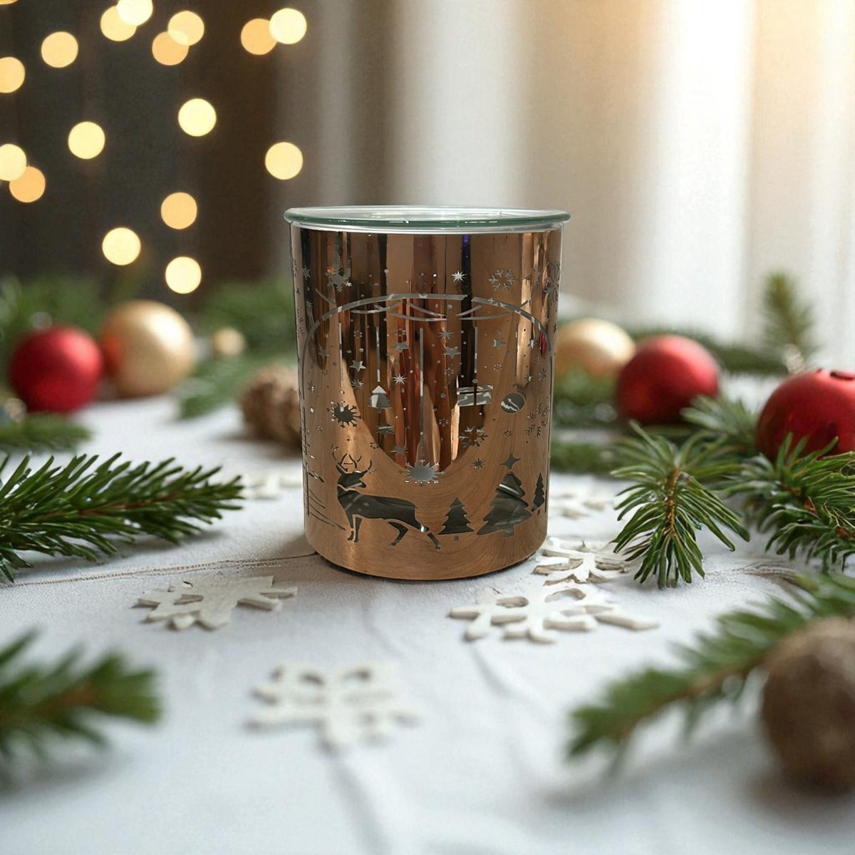 Brændt-parfum julemetallaserskæring-arch & rensdyr mønster-essentiel olier, voks og parfume-aftagelige glasskop-chic chic atmosfære