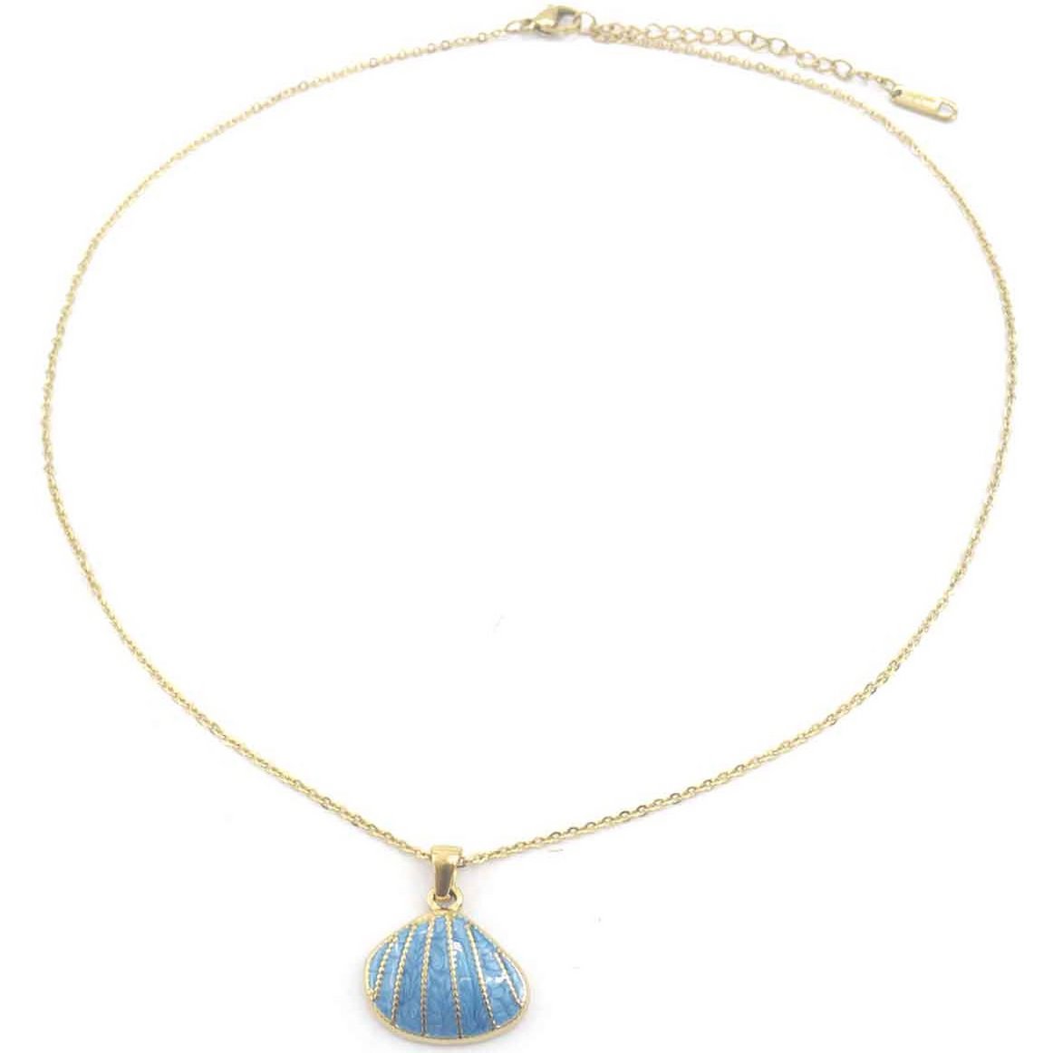 E-F22.3 N103-083G-1 S. Steel Necklace 2.3cm Shell Blue