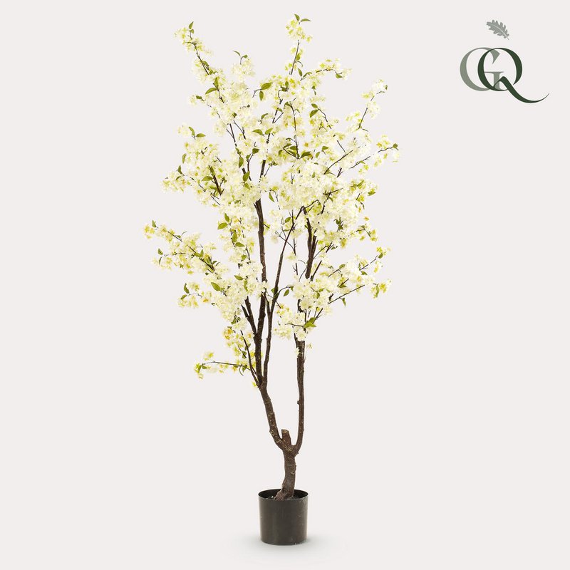 Sztuczna roślina - Prunus - Kwiat Wiśni - Biała - 210cm
