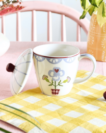 Handpainted Ceramic Coffee Mug With Lid - Floral Pattern, 385ml