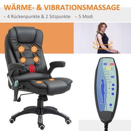 Silla de oficina con función de masaje, función de calor, altura regulable, función de inclinación, silla de oficina de masaje, blanco crema + negro