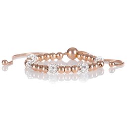 A delicate bracelet featuring small beads in shades of pink and white, with a few sparkling crystal accents. The bracelet has an adjustable design, allowing it to be worn comfortably on the wrist.