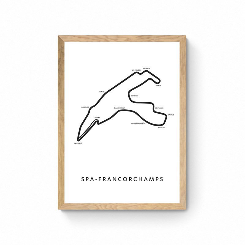 Spa Francorchamps - Plan du circuit - Blanc - Carte Poster