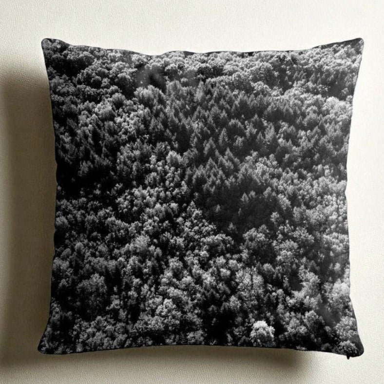 Housse de coussin – Forêt du Chablais Noir & Blanc – KaraDrone