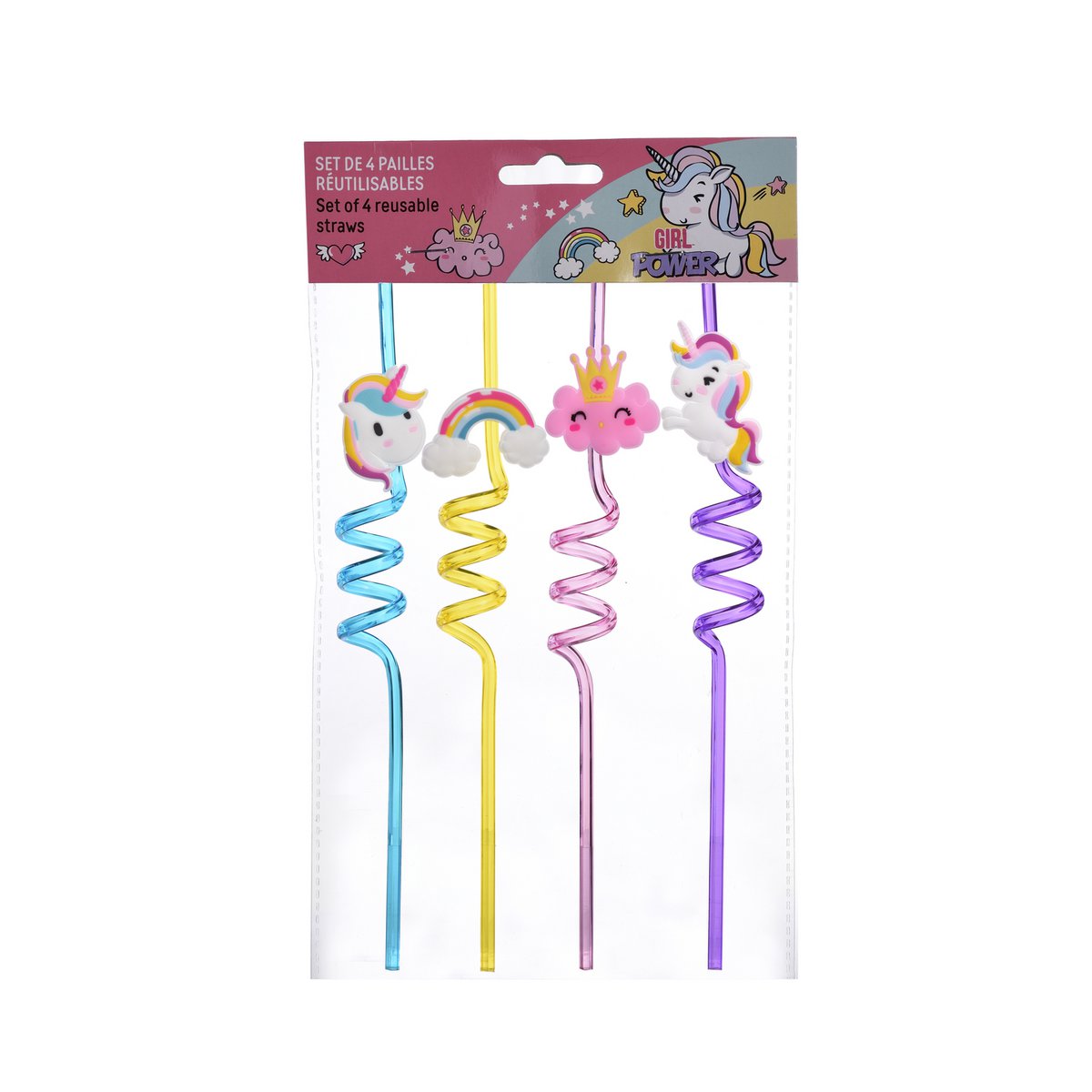 Unicorn, Set of 4 Straws, Reusable, Glass Straws for Cocktails, Smoothies, Tea, Ecological, Resistant