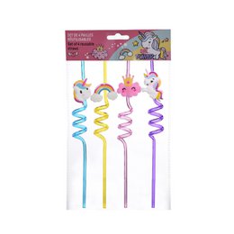 Einhorn, Set mit 4 Trinkhalmen, wiederverwendbar, Glasstrohhalme für Cocktails, Smoothies, Tee, ökologisch, widerstandsfähig