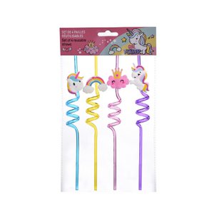 Unicorn, Set of 4 Straws, Reusable, Glass Straws for Cocktails, Smoothies, Tea, Ecological, Resistant