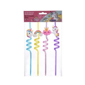 Unicorn, Set of 4 Straws, Reusable, Glass Straws for Cocktails, Smoothies, Tea, Ecological, Resistant