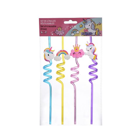 Unicorn, Set of 4 Straws, Reusable, Glass Straws for Cocktails, Smoothies, Tea, Ecological, Resistant