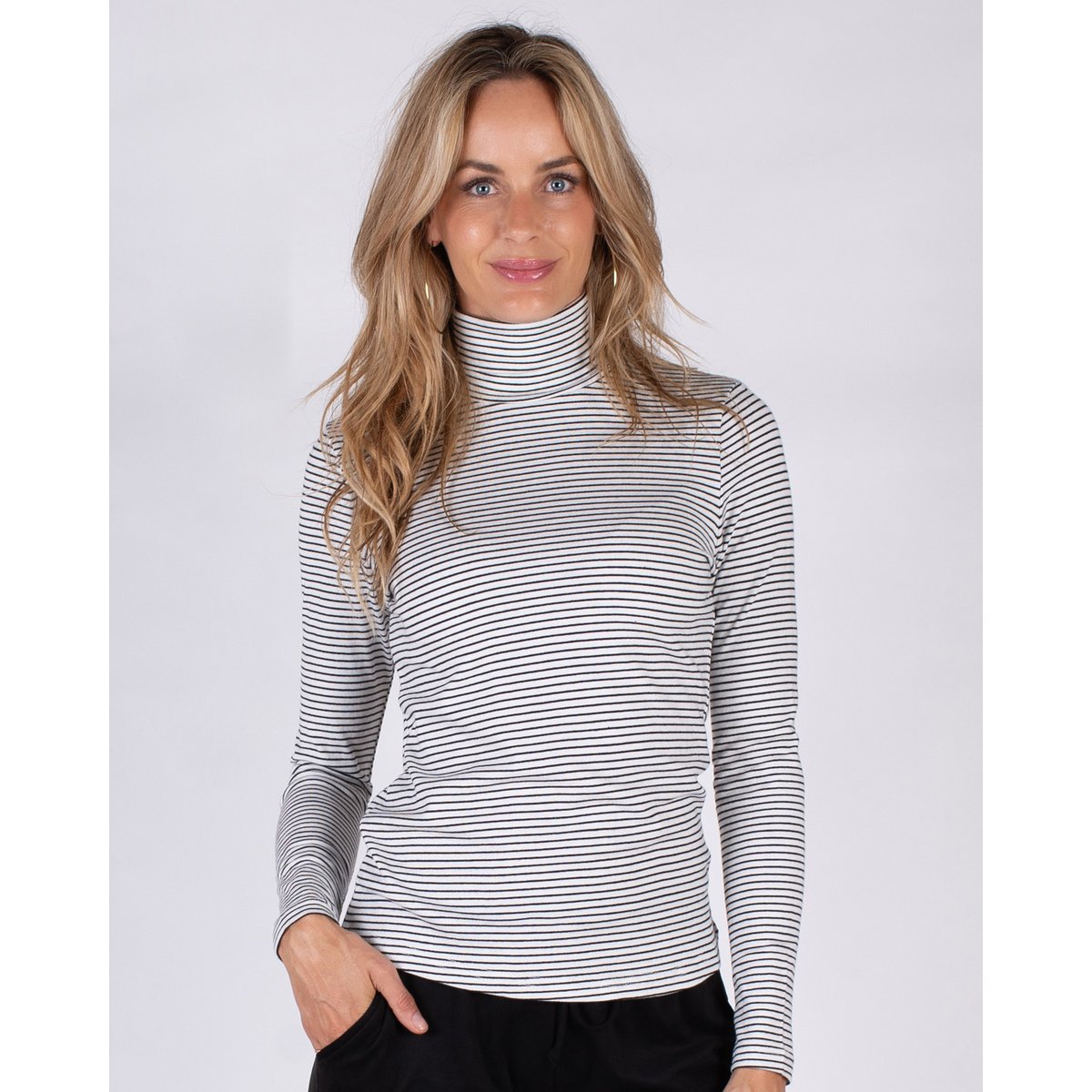 Dolcevita da donna a righe nero/bianco sporco manica lunga - VARNA