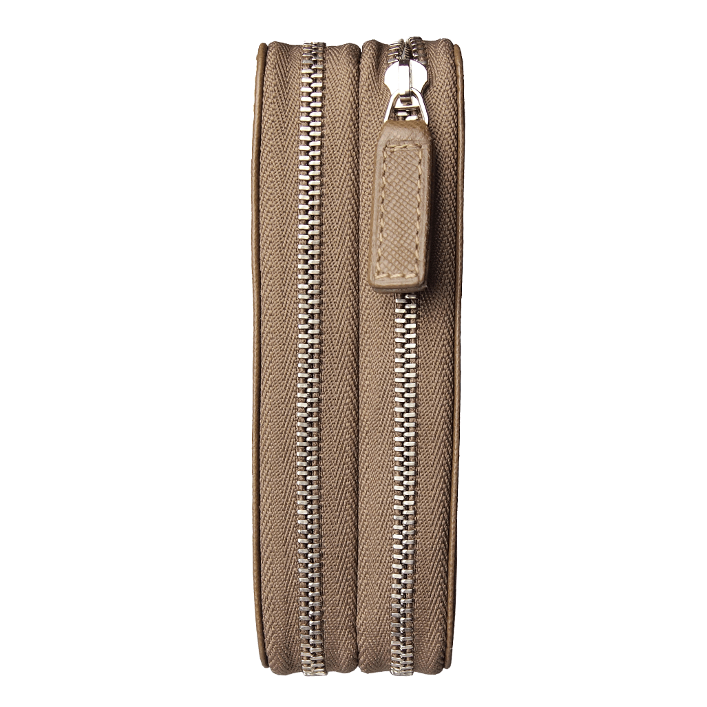 Schlüsseltasche aus Saffiano-Leder mit doppeltem Reißverschluss Taupe