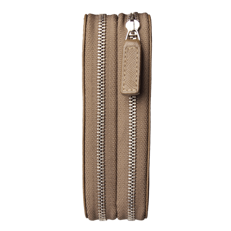 Dual-Zip Saffiano Leather Key Pouch Taupe