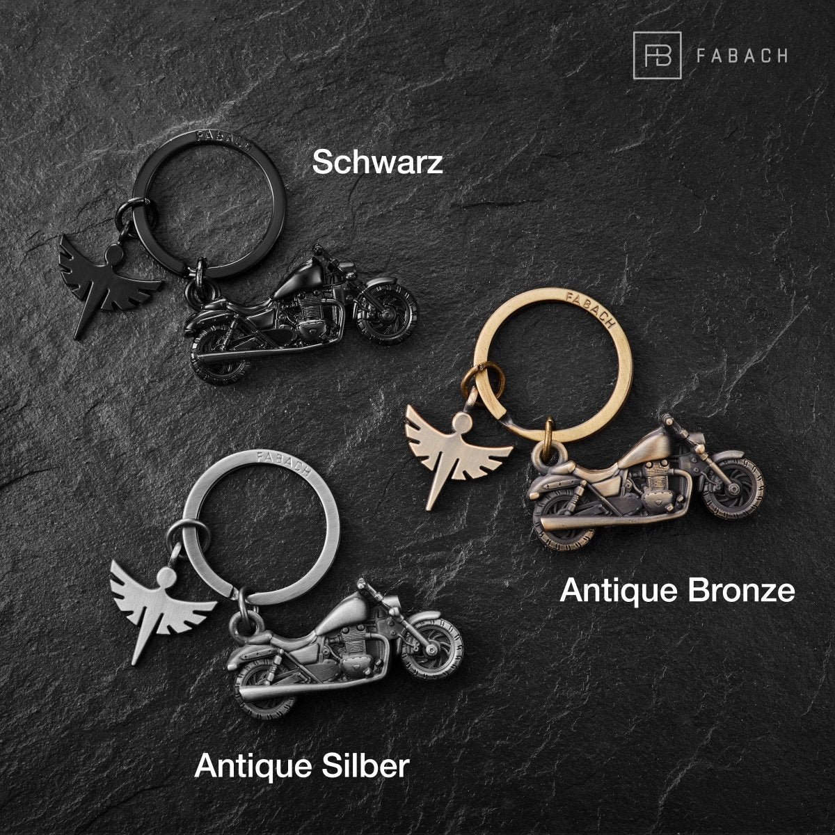 "Chopper" motorcycle keychain with guardian angel - angel lucky charm for motorcyclists chopper fans