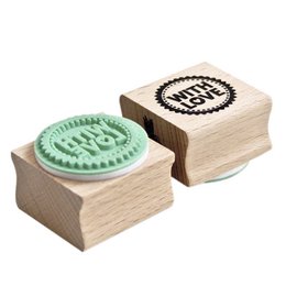 Timbro in legno realizzato a mano - "With Love" - ​​Design circolare - Verde menta