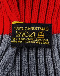 Santa hat - Red/grey striped flat knit fur pompom