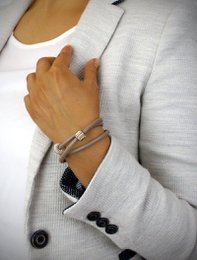 Beige triple wrap leather bracelets with Golden Shadow pavé crystals