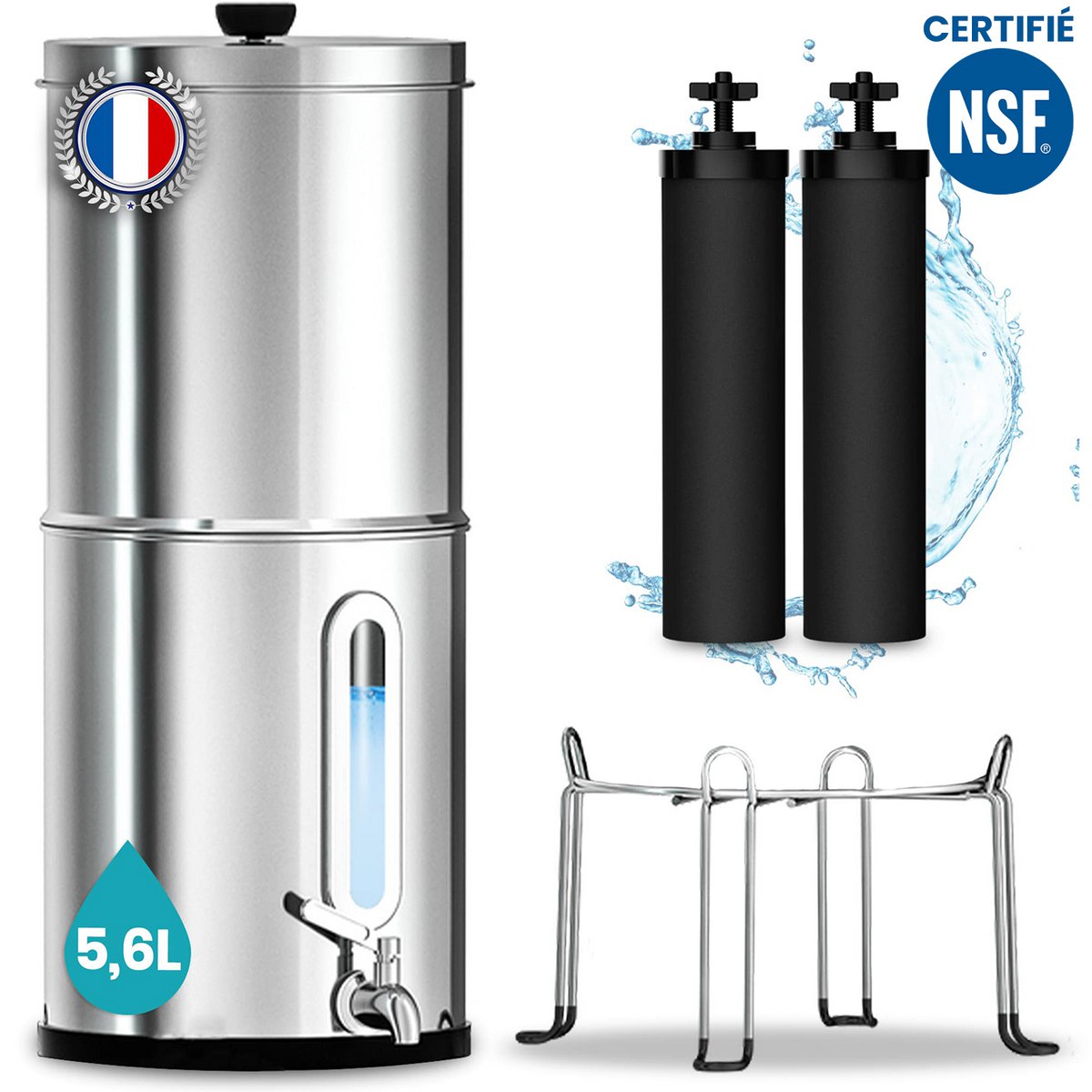 Gravity Water Filter 5.6L – Gravity Water Purifier – Filtrerende springvand med aktivt kulkopi