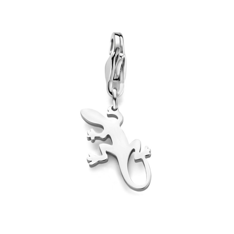 CO88 Collection 8CH-00019 Stahlanhänger – mit Eidechse – Edelstahl – 17 x 10 mm – Karabiner – silberfarben
