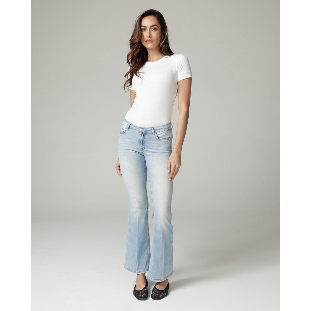Bleached Blue Flare High-Rise Jeans | The Belly