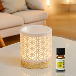 Quemador de perfume serie Céramy – Flor – Portavelas de cerámica lacada – Difusión de ceras aromáticas, aceites esenciales – Idea decorativa de regalo