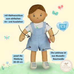 Rag doll ''Ben'' with outfit that can be put on and taken off, 22 cm