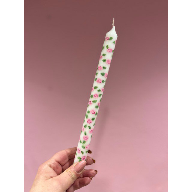 Vela de cena pintada a mano Blanco | rosas de color rosa claro