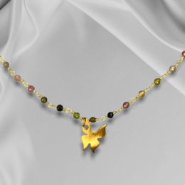 Toermalijn gouden vlinderketting - edelsteen gradiënt metamorfose hanger VIK-134 ketting