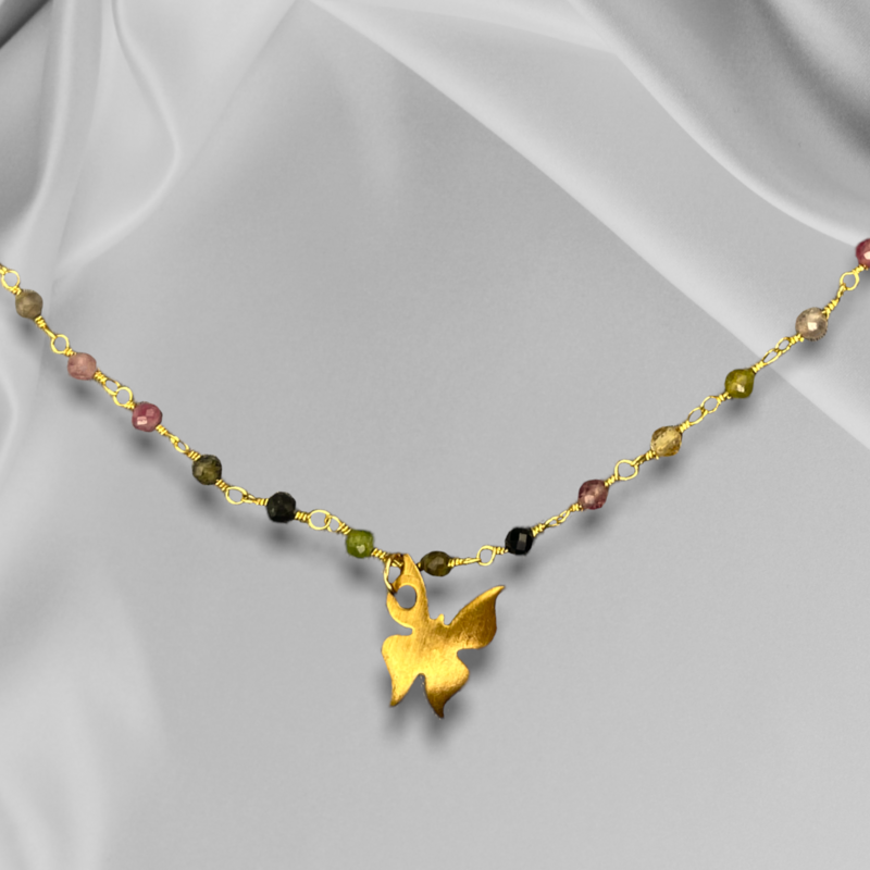 Toermalijn gouden vlinderketting - edelsteen gradiënt metamorfose hanger VIK-134 ketting